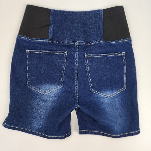 SHEIN Curve Womens 0XL 29x5.5" Jean Shorts Black Elastic Waist Pull-On High Rise - Picture 7 of 10